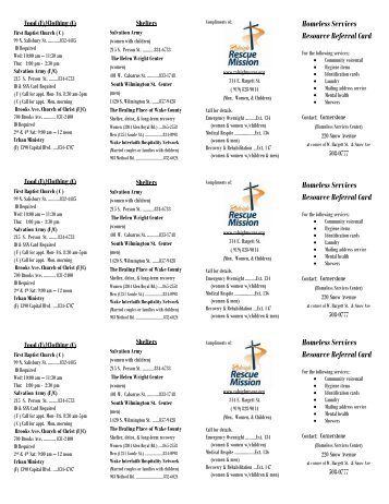 Homeless Services Resource Referral Card - Raleigh Rescue Mission