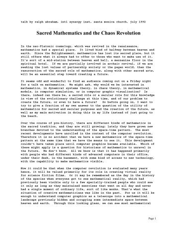 Sacred Mathematics and the Chaos Revolution - Ralph Abraham