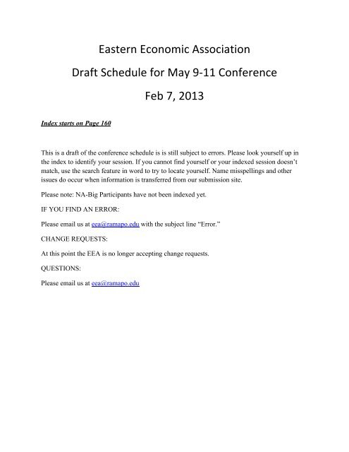 Eastern Economic Association Draft Schedule For May 9 11