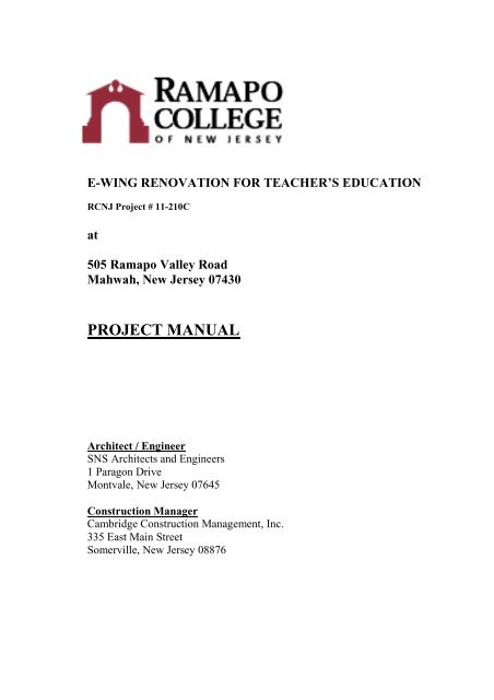 Project Manual 11-210C - Ramapo College of New Jersey