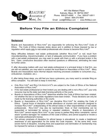 Before You File an Ethics Complaint - REALTORS® Association of ...