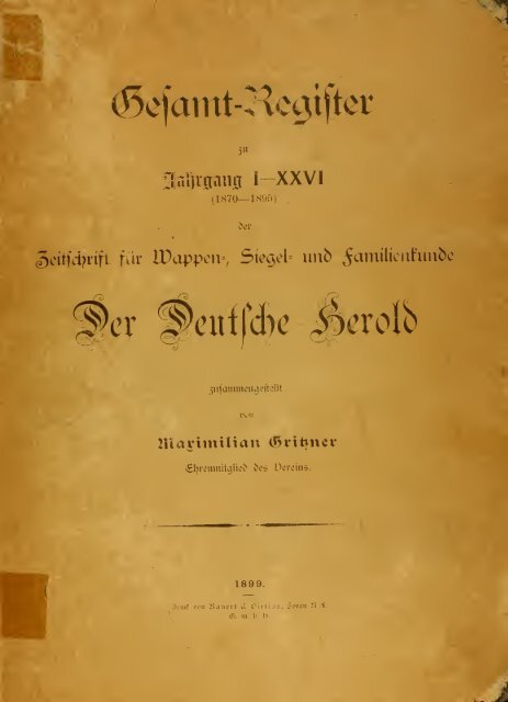 Gesamt-Register zu Jahrgang I-XXVI (1870-1895) der ... - Rambow