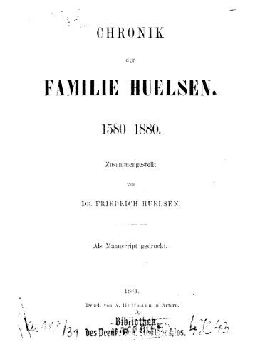 Chronik der Familie Huelsen 1580-1880 - Rambow.de