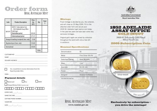 Order form - Royal Australian Mint