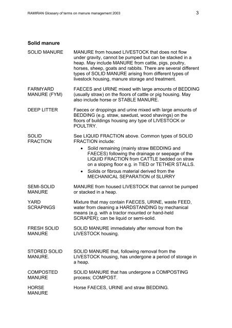 Glossary of terms on livestock manure management 2003 - Ramiran