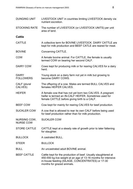 Glossary of terms on livestock manure management 2003 - Ramiran