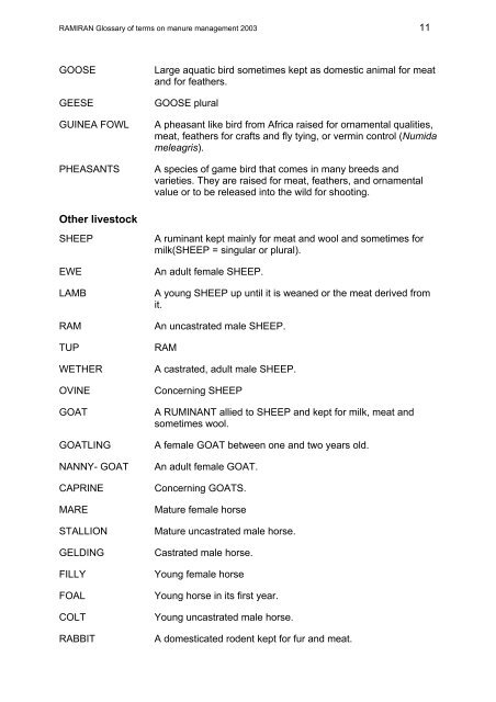 Glossary of terms on livestock manure management 2003 - Ramiran