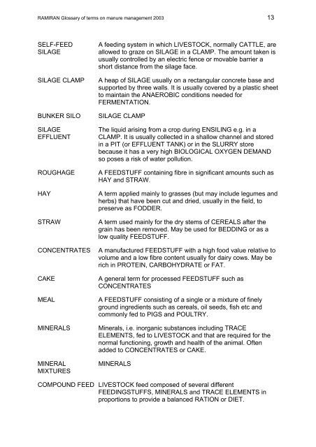 Glossary of terms on livestock manure management 2003 - Ramiran