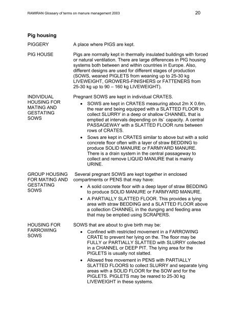 Glossary of terms on livestock manure management 2003 - Ramiran