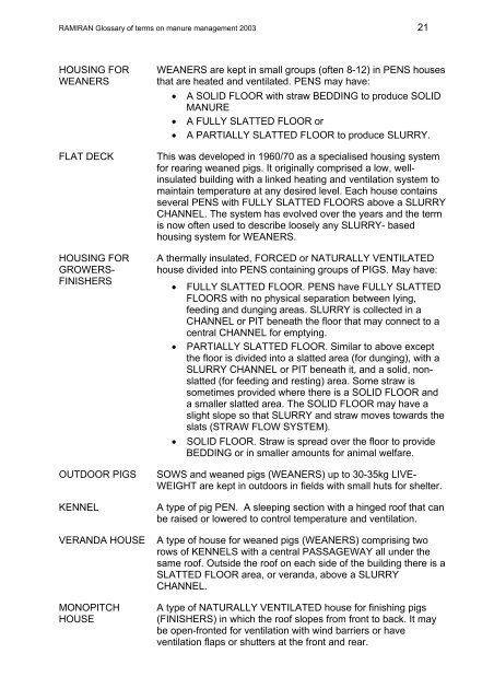 Glossary of terms on livestock manure management 2003 - Ramiran