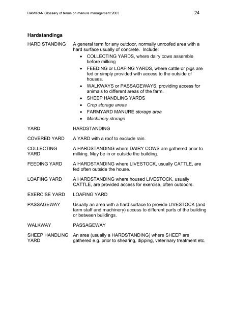 Glossary of terms on livestock manure management 2003 - Ramiran