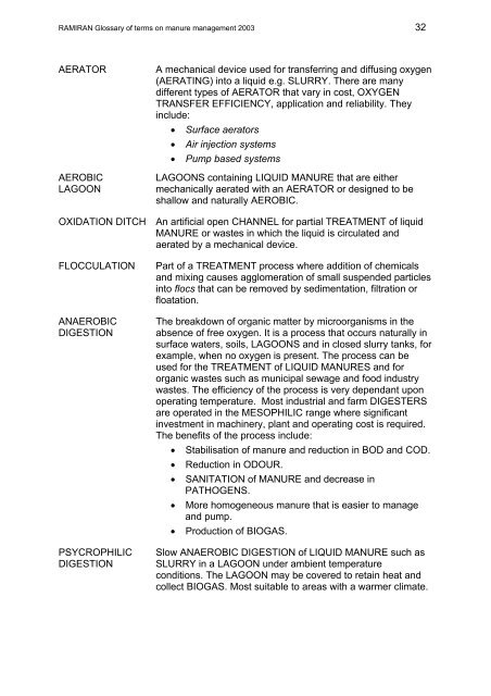 Glossary of terms on livestock manure management 2003 - Ramiran