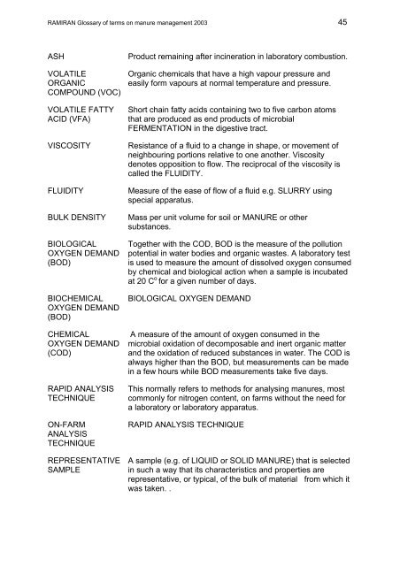 Glossary of terms on livestock manure management 2003 - Ramiran