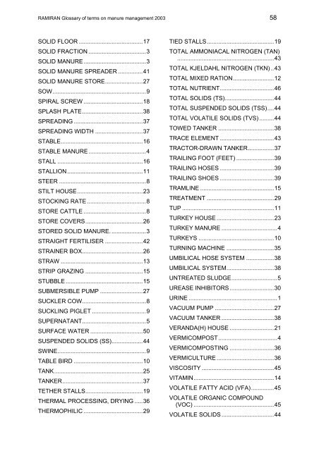 Glossary of terms on livestock manure management 2003 - Ramiran