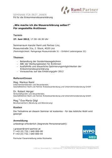 SEMINARE FÃR ÃRZT_INNEN - Raml & Partner Steuerberatung ...