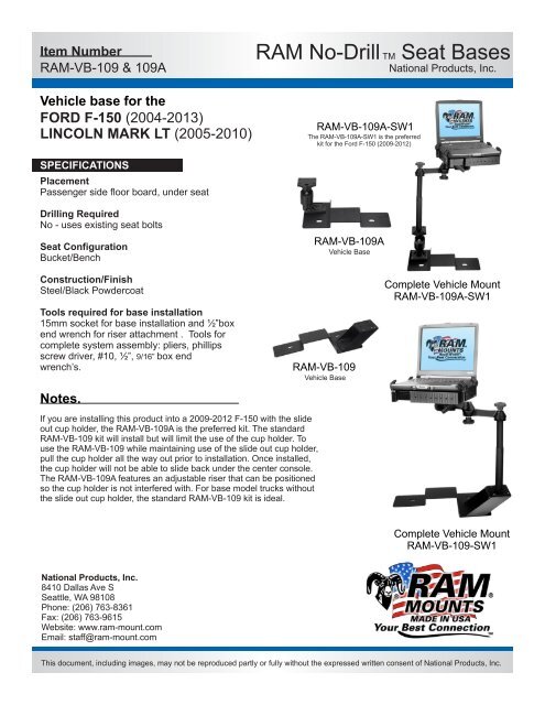 RAM-VB-109 Installation Instructions - RAM Mounts