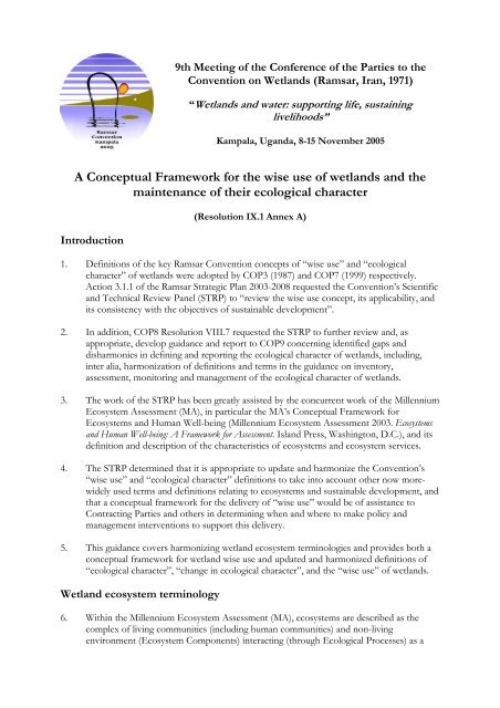 A Conceptual Framework For The Wise Use Of Wetlands And The