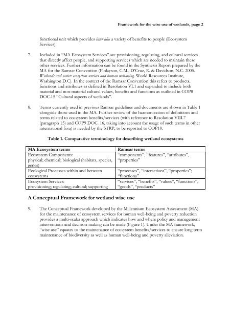 A Conceptual Framework for the wise use of wetlands and the ...