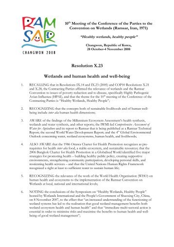 Resolution X.23 Wetlands and human health and well-being