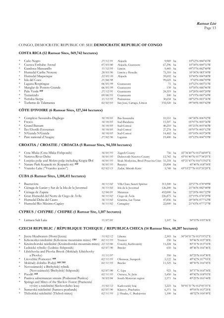 Lista de Humedales de Importancia Internacional - Ramsar ...