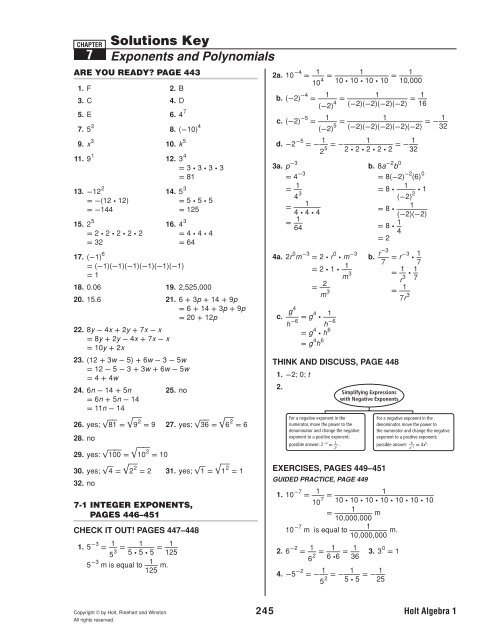 Answers To Holt Chapter 7