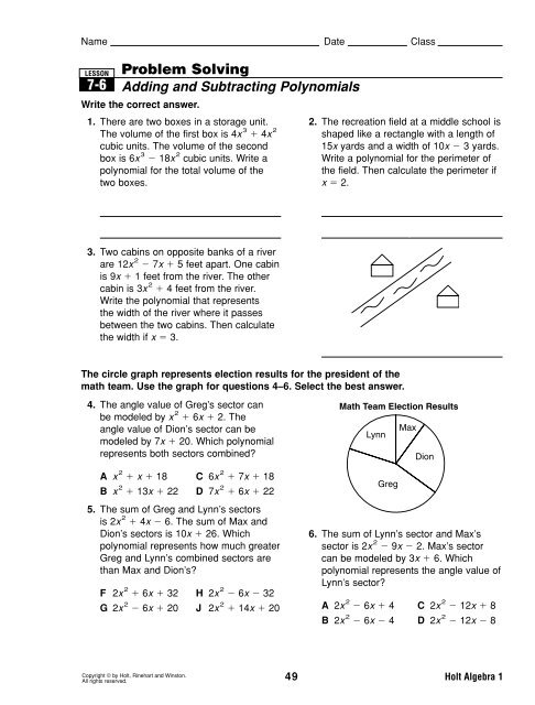 7-6 Worksheets - Ramsey School District