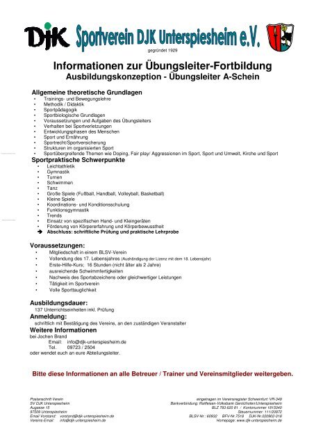 Informationen zur Übungsleiter-Fortbildung Termine 2006