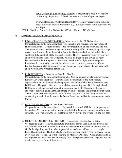 BOROUGH OF RAMSEY COUNCIL MEETING MINUTES September ...