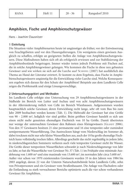 Amphibien, Fische und AmphibienschutzgewÃ¤sser - RANA