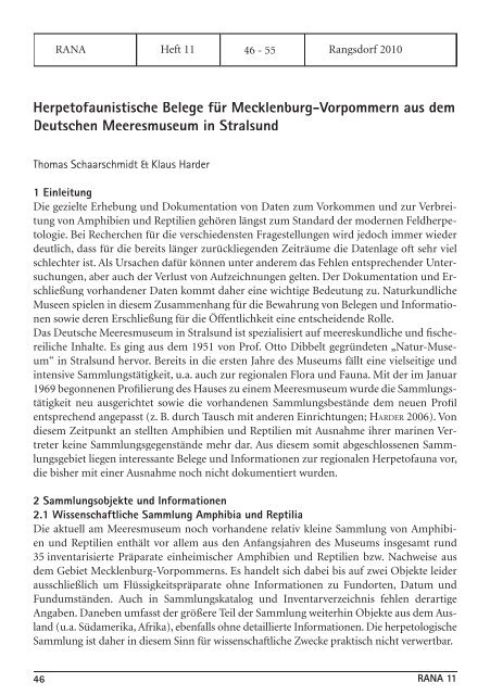 Herpetofaunistische Belege fÃ¼r Mecklenburg-Vorpommern ... - RANA