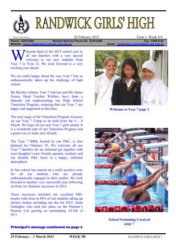 Newsletter 20 February 2013 - Randwick Girls High School