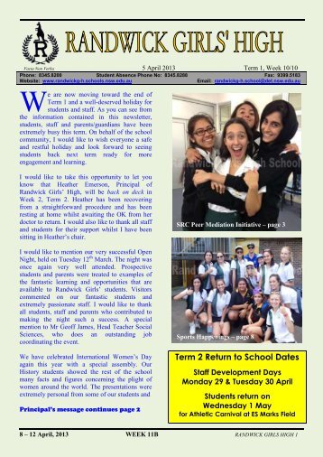 Newsletter 5 April 2013 - Randwick Girls High School