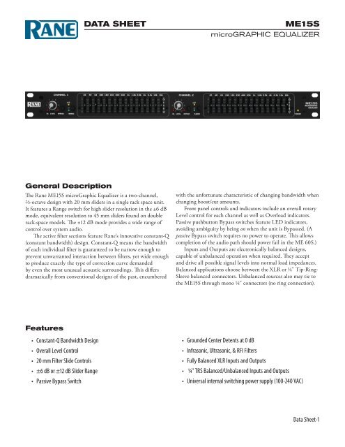 ME15S Data Sheet - Rane