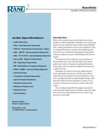 Audio Specifications - Rane