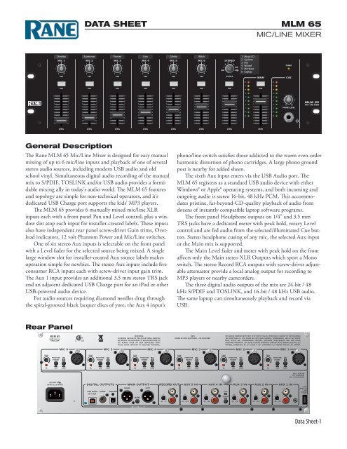 MLM 65 Data Sheet - Rane