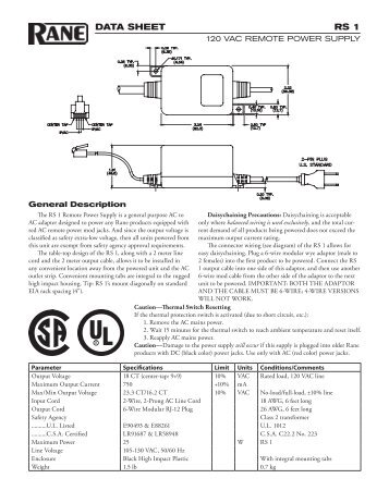 RS 1 Data Sheet (100k) - Rane