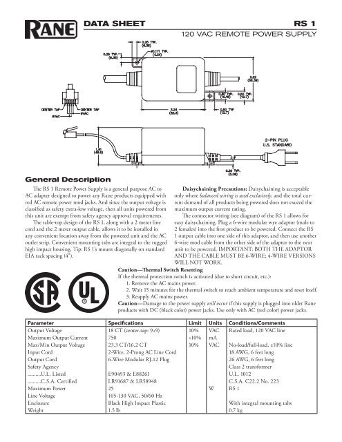 RS 1 Data Sheet (100k) - Rane