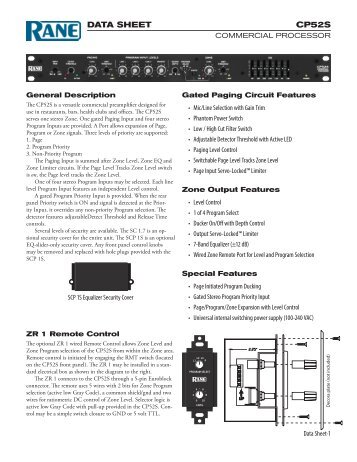 CP52S Commercial Processor Data Sheet - Rane