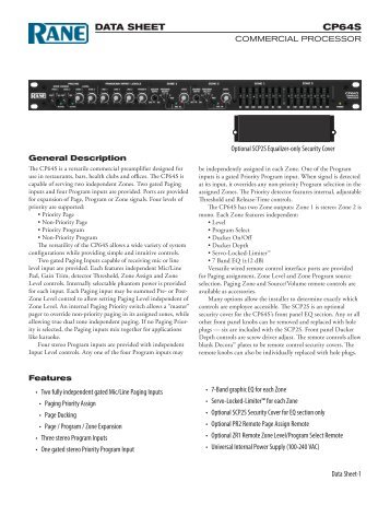 This application is included in the CP64S Data Sheet - Rane