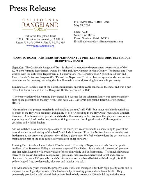 RUNNING DEER RANCH - The California Rangeland Trust