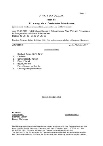 Protokoll Ortsbeirat Bobenhausen 1 Seite vom 8 8 2011