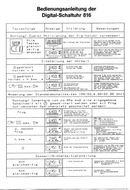 Bedienungsanleitung der Digital-Schaltuhr 816