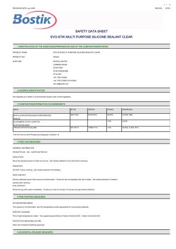 safety data sheet evo-stik multi purpose silicone sealant clear