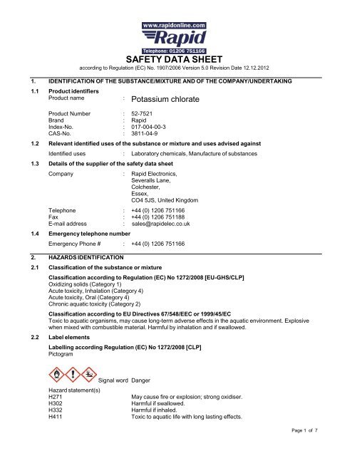 Safety Data Sheet - Rapid Electronics