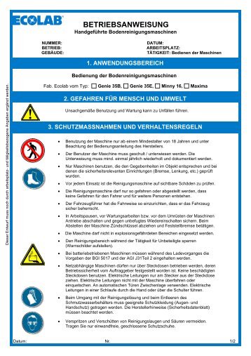 Betriebsanweisung - Handgefuehrte Bodenreinigungsmaschinen