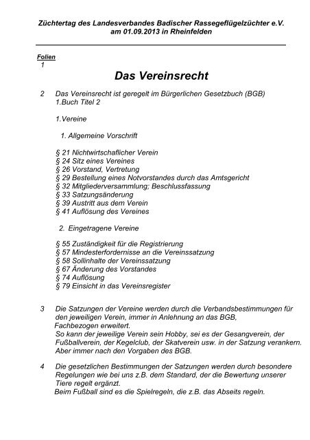 Das Vereinsrecht - Landesverband Baden