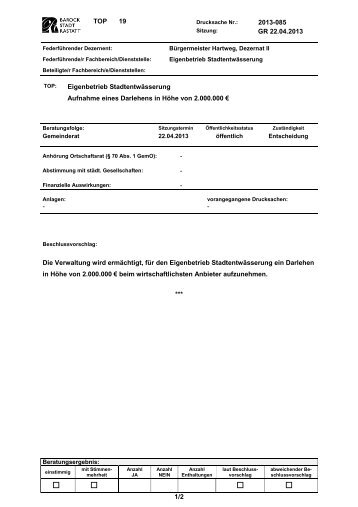 21. Eigenbetrieb Stadtentwässerung Aufnahme eines ... - Stadt Rastatt