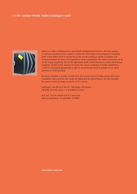 r - n 84 carsten nicolai. fades (catalogue + dvd) - Raster-Noton