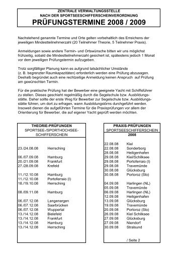 PRÜFUNGSTERMINE 2008 / 2009  - Deutscher Segler-Verband