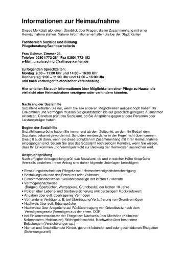 Informationen zur Heimaufnahme - im Rathaus der Stadt Xanten